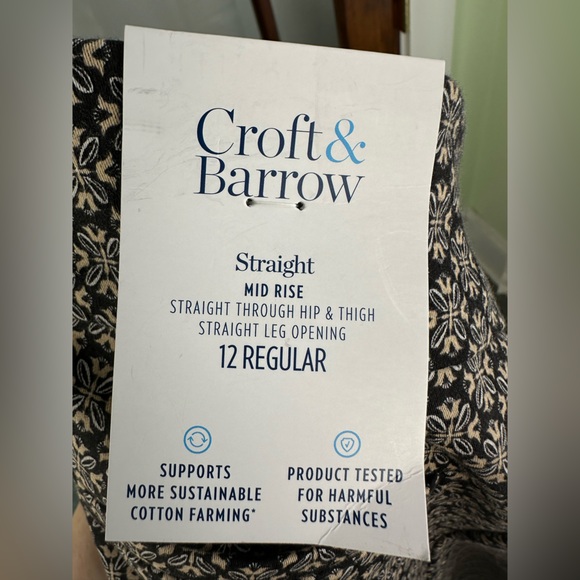 NWT Croft & Barrow The Effortless Stretch Pant 12 Black Geo Pull On Mid Rise - Picture 5 of 10